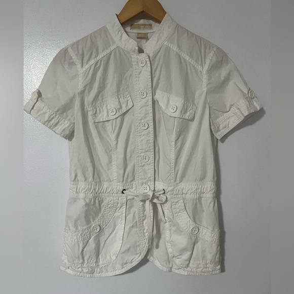 Michael Kors white short sleeve button front tweed shirt jacket - Picture 1 of 4